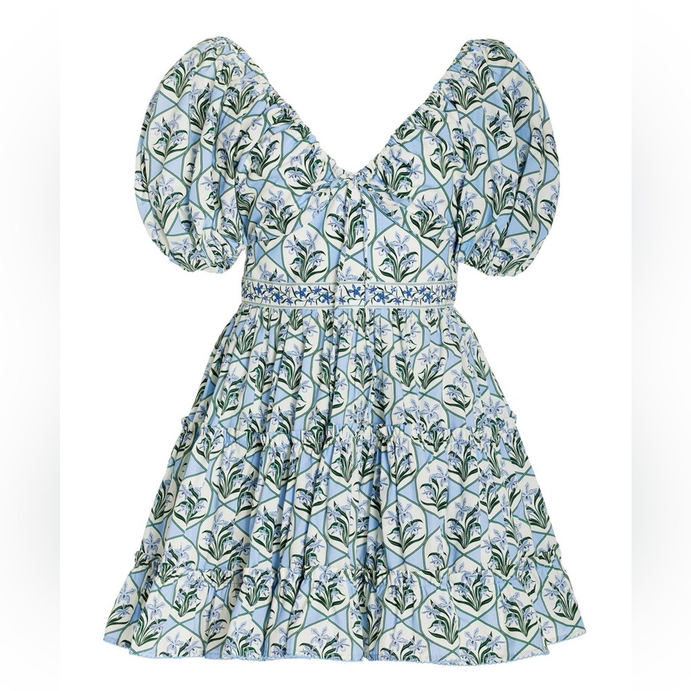 Agua Bendita Manzanilla Puff Sleeve Mini Dress